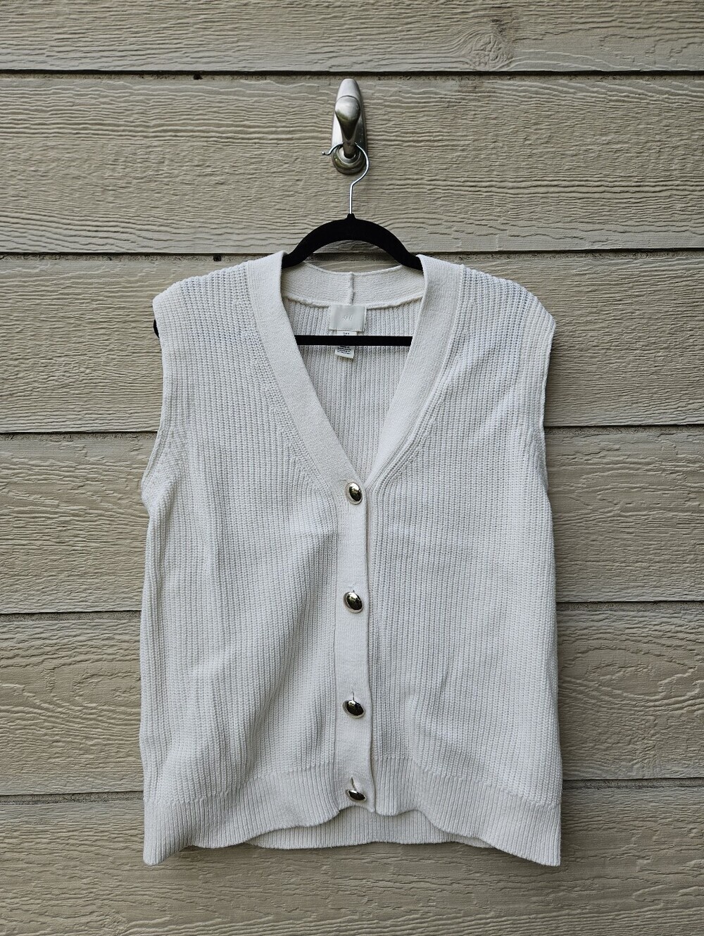H&M off-white cardigan sweater vest with big metallic buttons medium